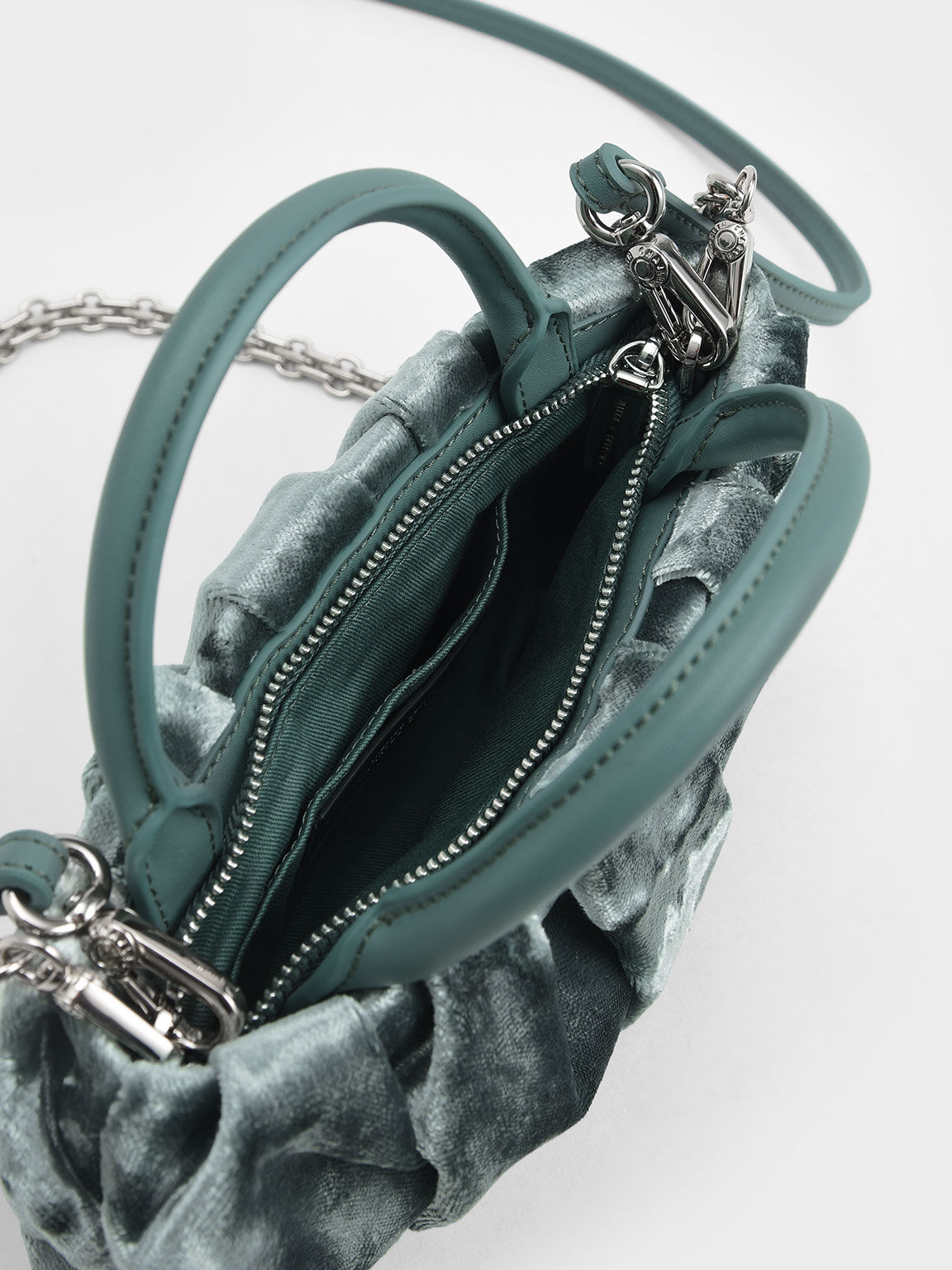 Holiday 2021 Collection: Claudette Ruched Velvet Top Handle Bag, Sage Green, hi-res