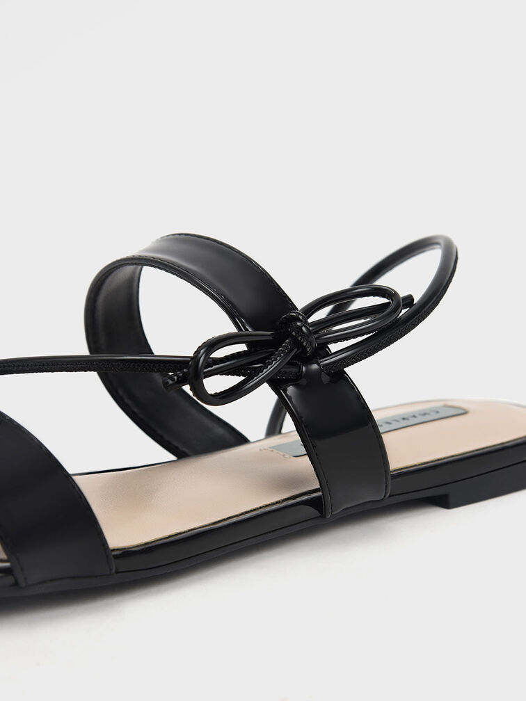 Patent Bow-Tie Flat Slingback Sandals, Black, hi-res