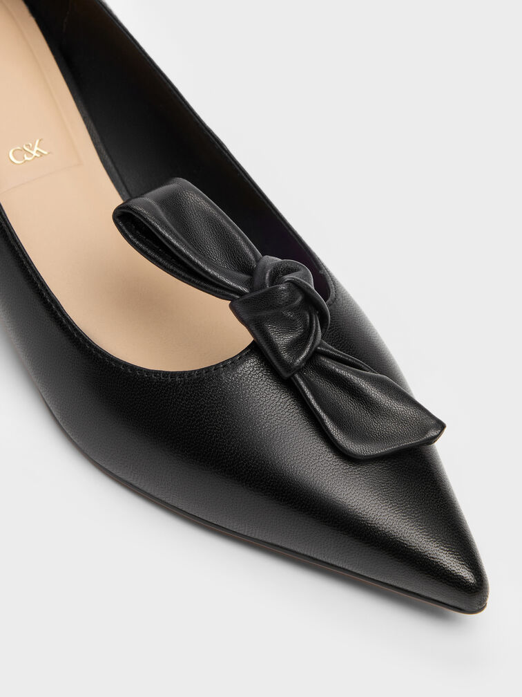 Illana Leather Knot-Bow Kitten Heels, Black, hi-res