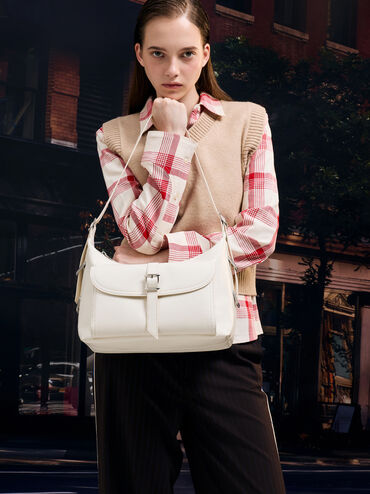 Bryna Belted Hobo Bag, Cream, hi-res