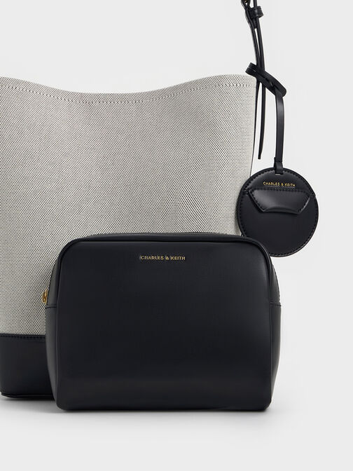 Enola Canvas Elongated Bucket Bag, Black, hi-res