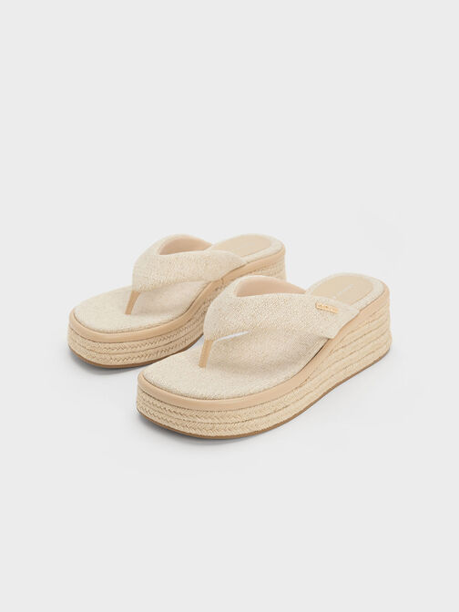 Linen Espadrille Thong Sandals, , hi-res