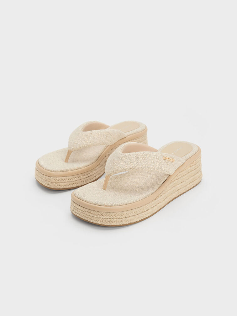 Linen Espadrille Thong Sandals, , hi-res