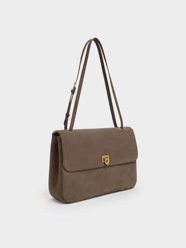 Connie Quilted Shoulder Bag, Stone Grey, hi-res