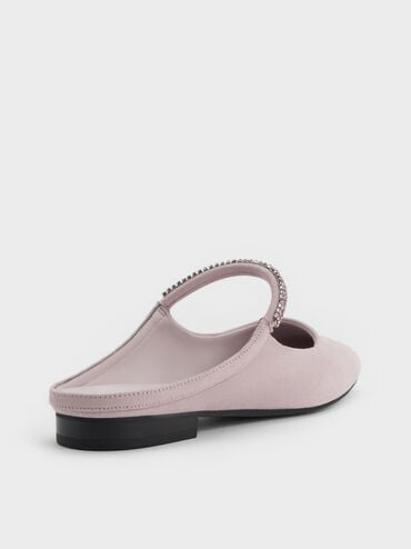 Faux Suede Crystal-Embellished Mary Jane Mules, Light Pink, hi-res