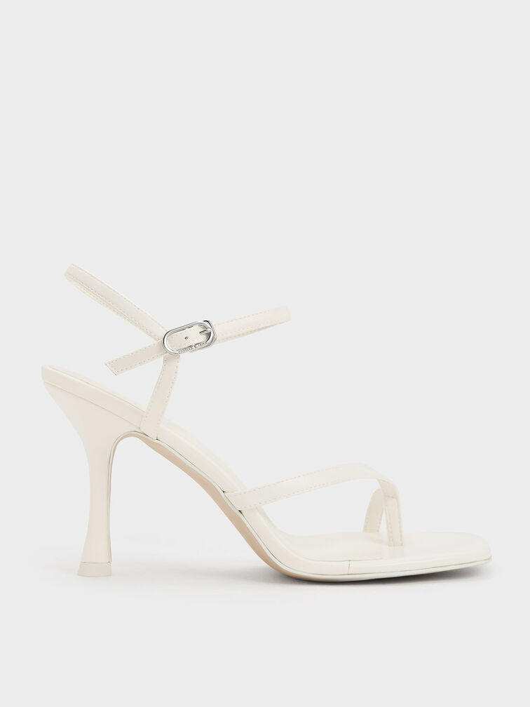 Toe-Loop Flare Heel Sandals, White, hi-res