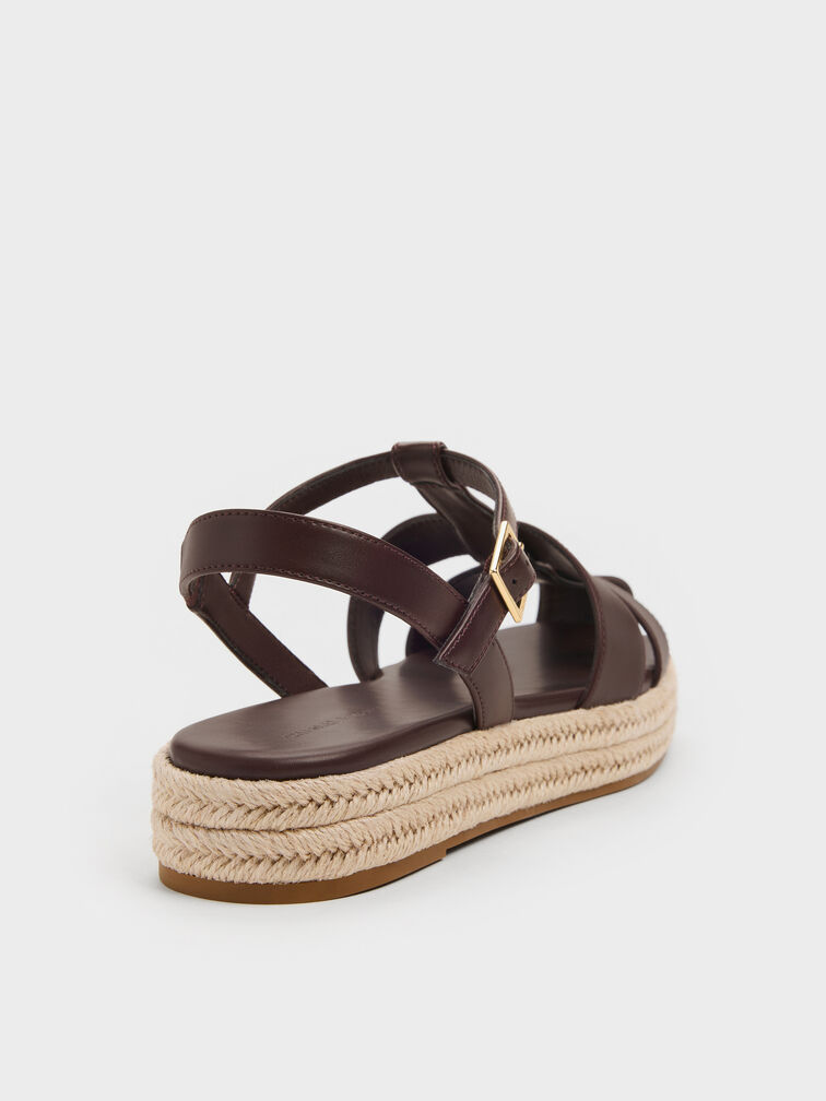 Caged Flatform Espadrille Sandals, Maroon, hi-res