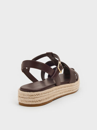 Caged Flatform Espadrille Sandals, Maroon, hi-res