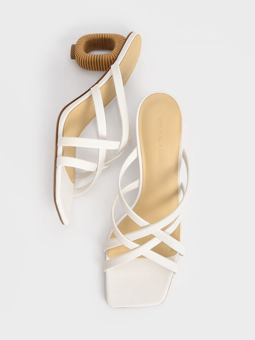รองเท้าส้นสูงแบบเปิดส้นทรง Sculptural ดีไซน์สายคาดแบบเส้น, สีขาว, hi-res