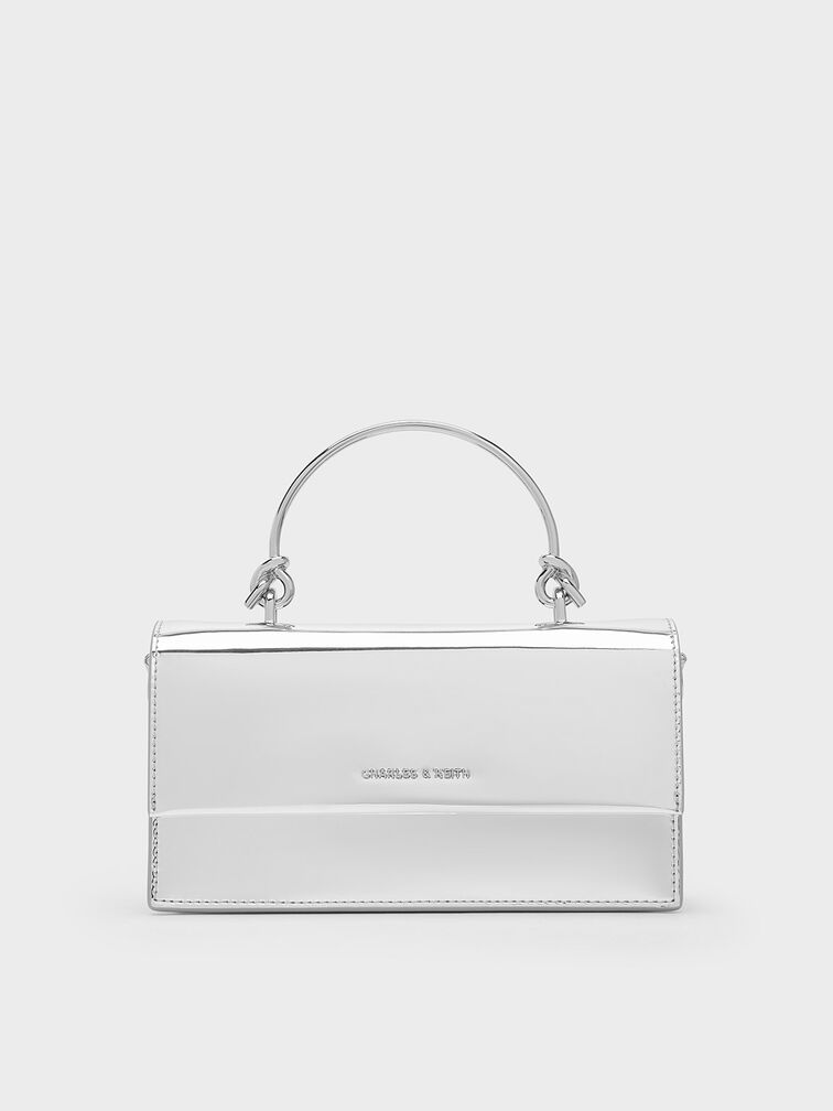 Kristine Metallic Sculptural-Handle Long Wallet, Silver, hi-res