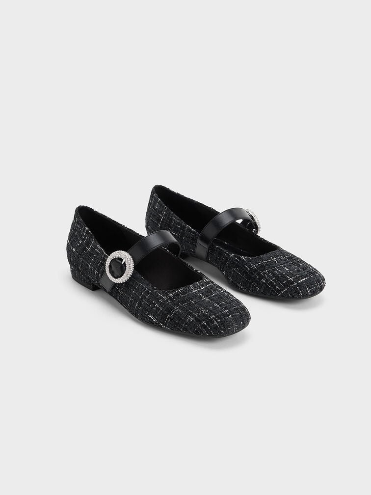 Tweed Crystal-Embellished Buckle Mary Jane Flats, , hi-res