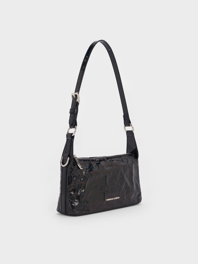 Lark Patent Crinkle-Effect Shoulder Bag, Prism Noir, hi-res