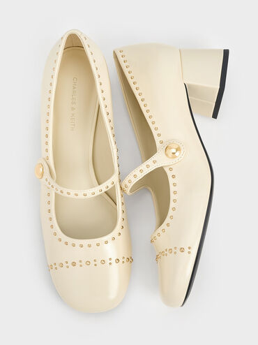 Studded Mary Jane Pumps, Chalk, hi-res
