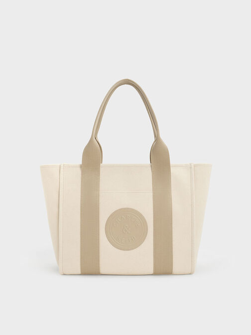 Large Kay Canvas Contrast-Trim Tote Bag, , hi-res