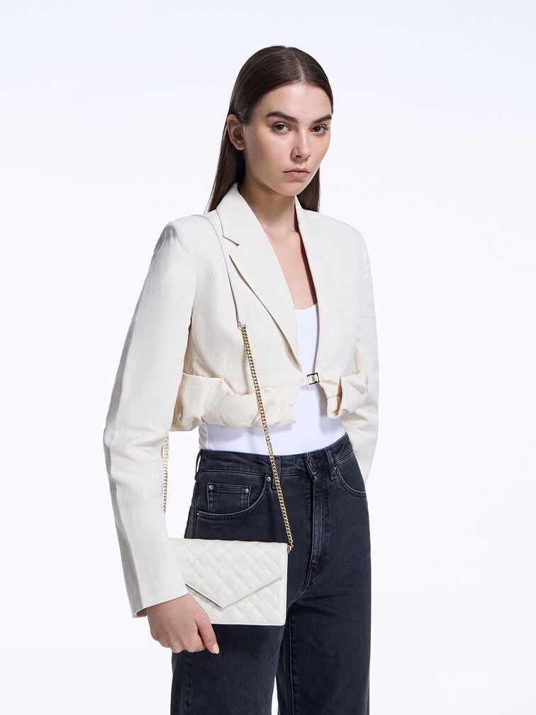 Duo Quilted Envelope Clutch, สีขาว, hi-res