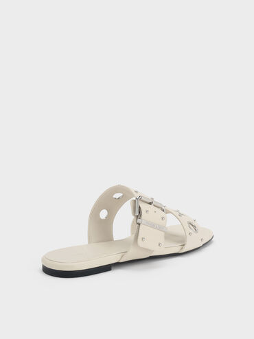 รองเท้าแตะแบบสวมประดับห่วงโลหะ, สีชอล์ค, hi-res