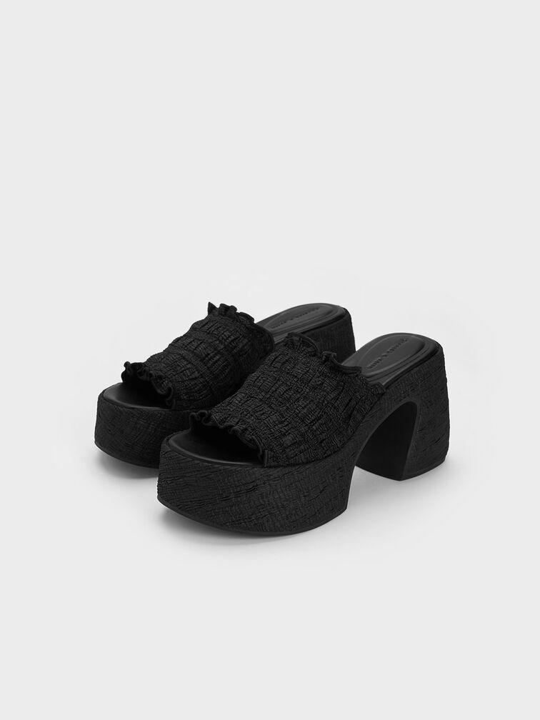 Nuala Ruched Platform Mules, Black, hi-res