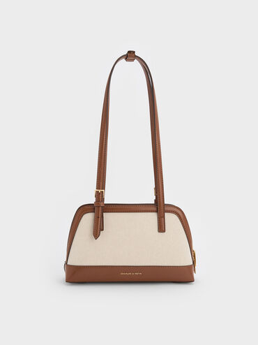 Enola Canvas Two-Tone Elongated-Handle Bag, Chocolate, hi-res