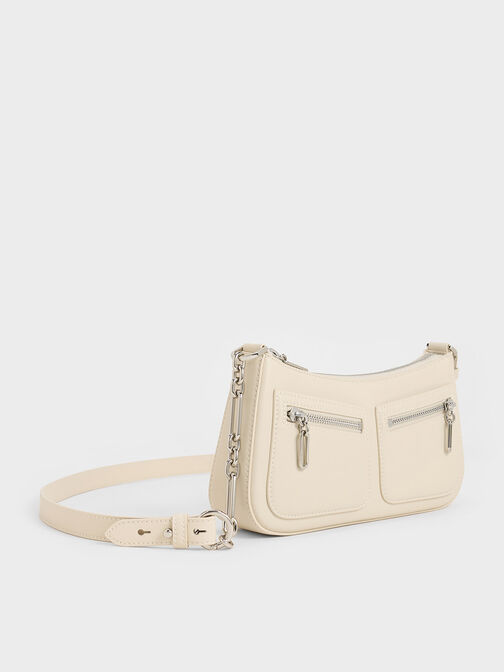 Chain-Strap Shoulder Bag, Beige, hi-res