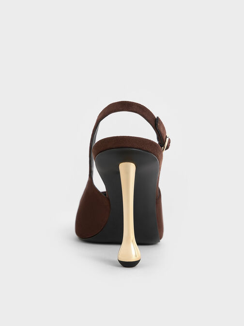 Faux Suede Sculptural-Heel Pointed-Toe Pumps, Dark Brown, hi-res