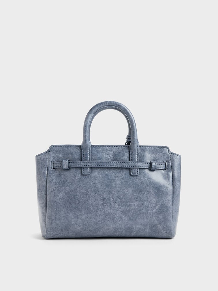 Mini Delfina Belted Tote Bag, Distressed Midnight Blue, hi-res