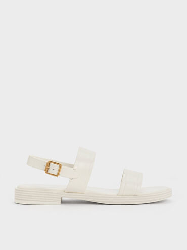 Buckled Double Strap Sandals, สีครีม, hi-res