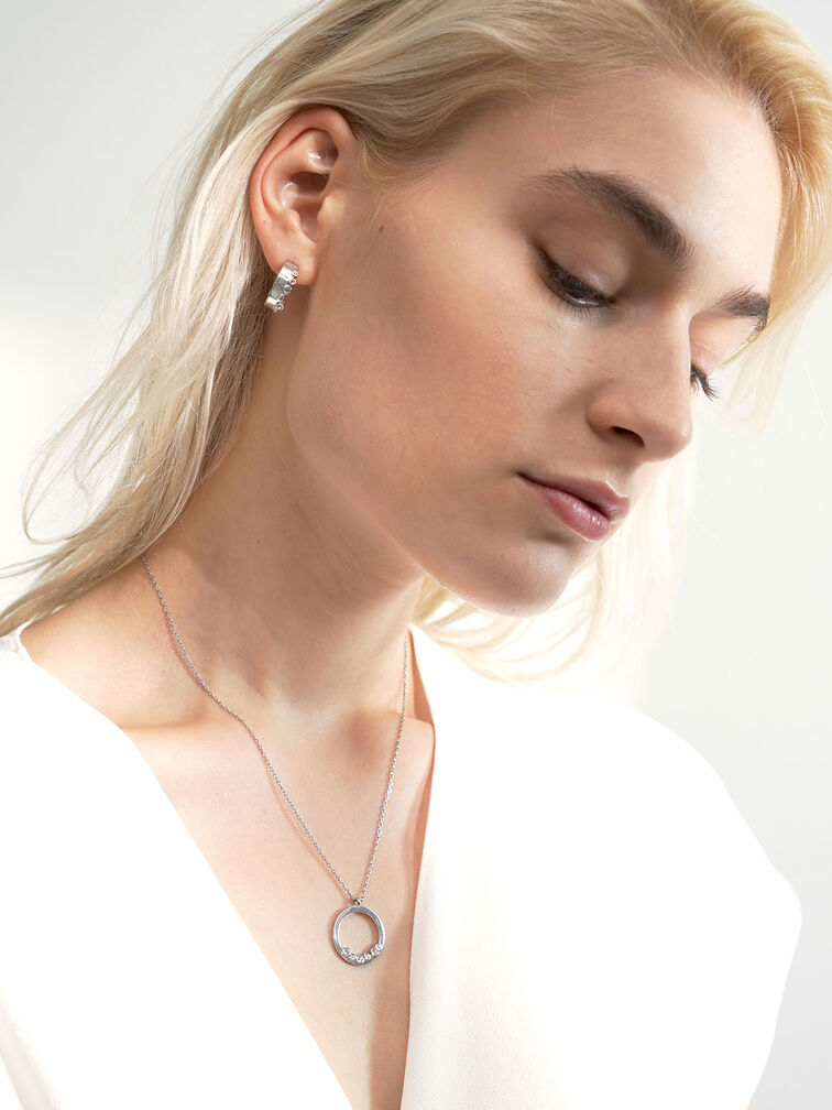 Swarovski® Crystal Studded Pendant Necklace, สีเงิน, hi-res