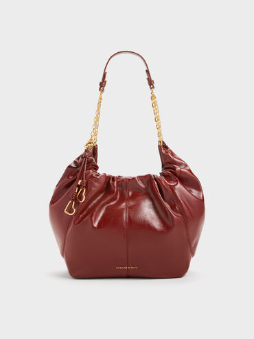 Ciara Ruched Hobo Bag, Burgundy, hi-res