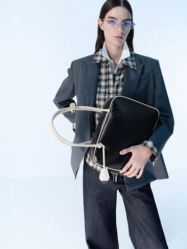 กระเป๋าทรงโบว์ลิ่งดีไซน์แบบทูโทนไซซ์ใหญ่รุ่น Sianna, สีมัลติ, hi-res