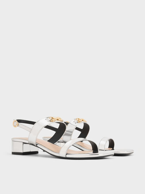 Metallic-Accent Slingback Sandals, Silver, hi-res