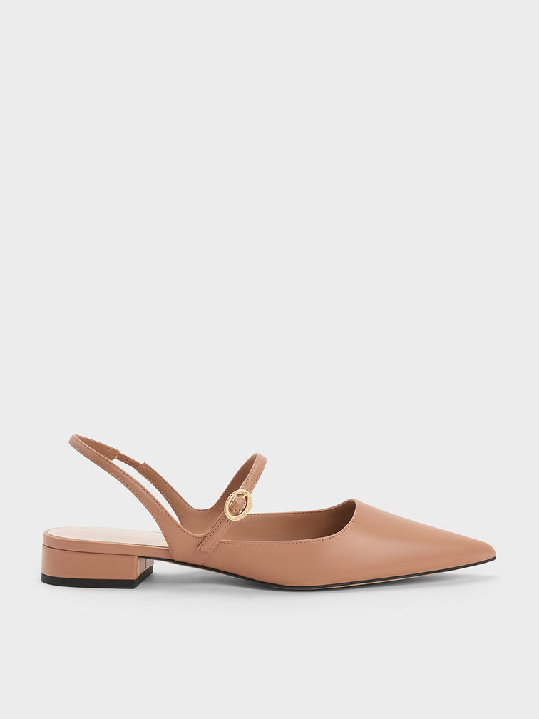 Slingback Mary Jane Flats, สีคาราเมล, hi-res