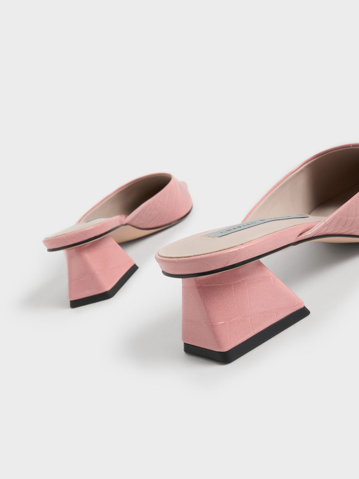 Animal Print Pink Croc Embossed Trapeze Heel Mules CHARLES