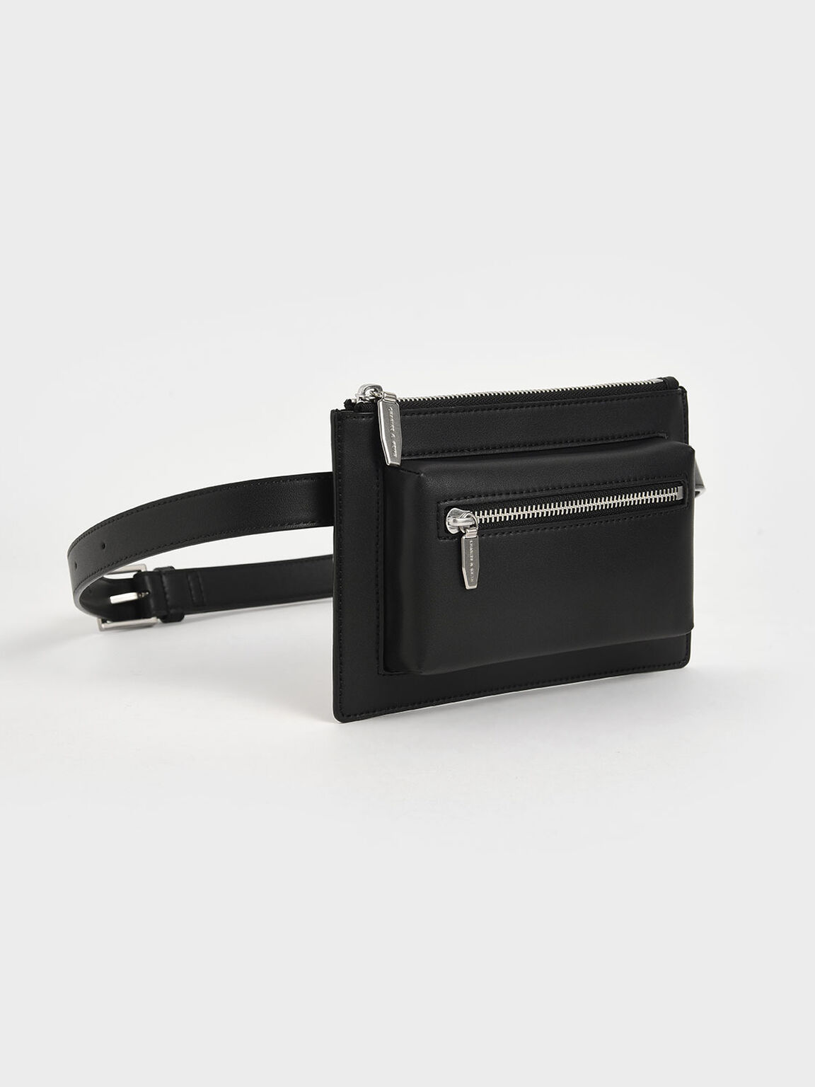 Double Zip Belt Bag, Black, hi-res