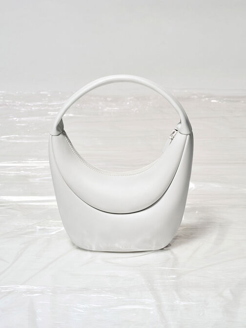 Elongated Curved Hobo Bag, สีขาว, hi-res
