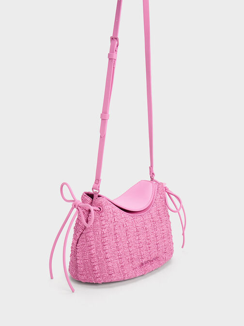 Bow-Tie Ruched Curved Bag, สีชมพู, hi-res