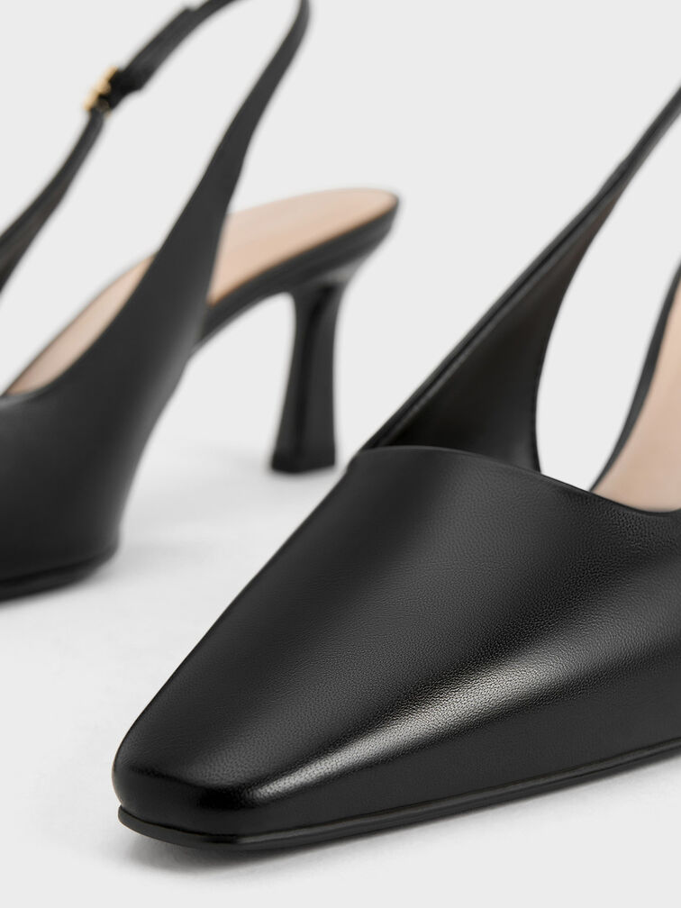 Flared Heel Slingback Pumps, Black, hi-res