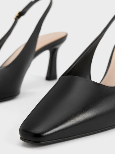Flared Heel Slingback Pumps, Black, hi-res