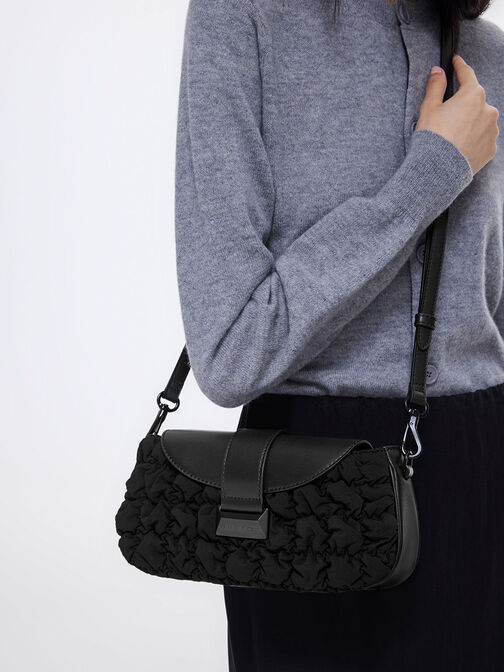 Ruched Nylon Chain Handle Bag, , hi-res