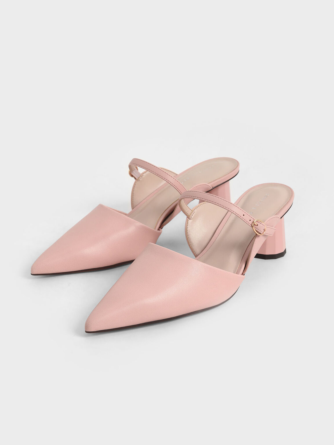 Front Strap Cone-Heel Mules, Light Pink, hi-res