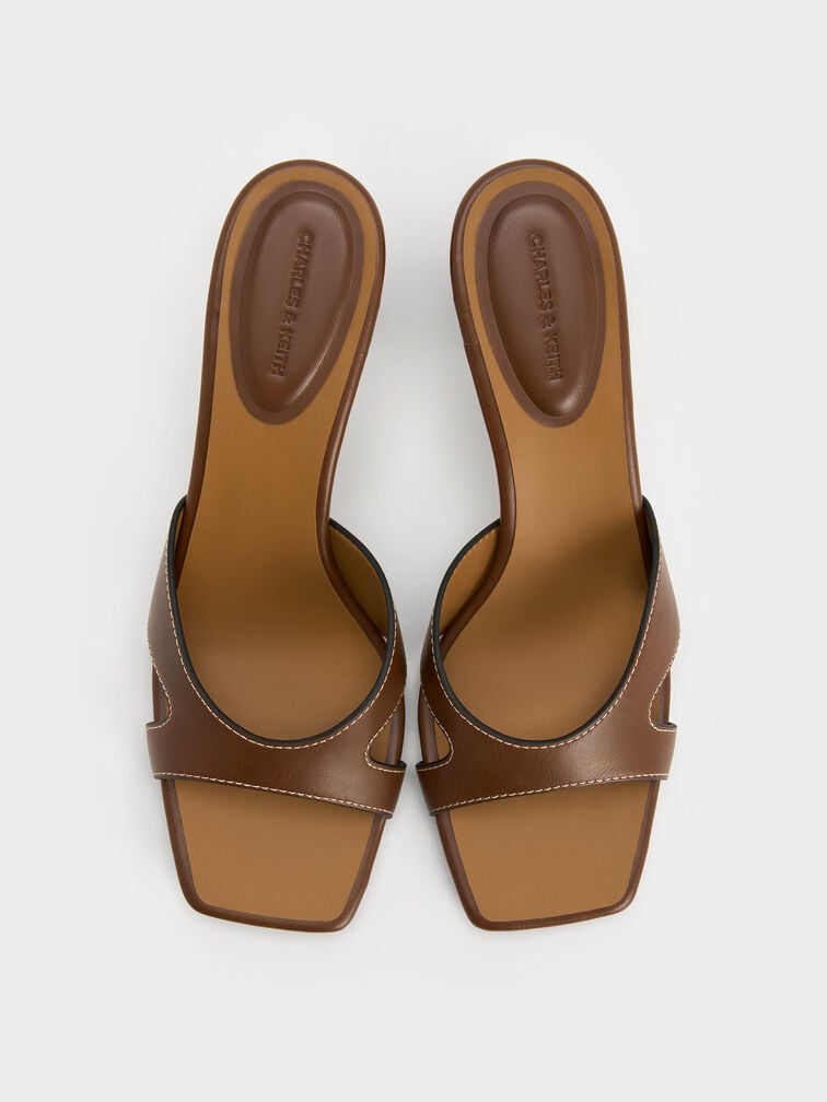 รองเท้าส้นสูงแบบเปิดส้นหัวรองเท้าแบบเหลี่ยมดีเทลคัตเอาท์, สีคอนยัค, hi-res