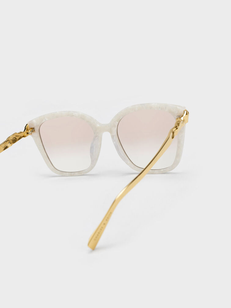 Oversized Square Acetate Sunglasses, สีครีม, hi-res