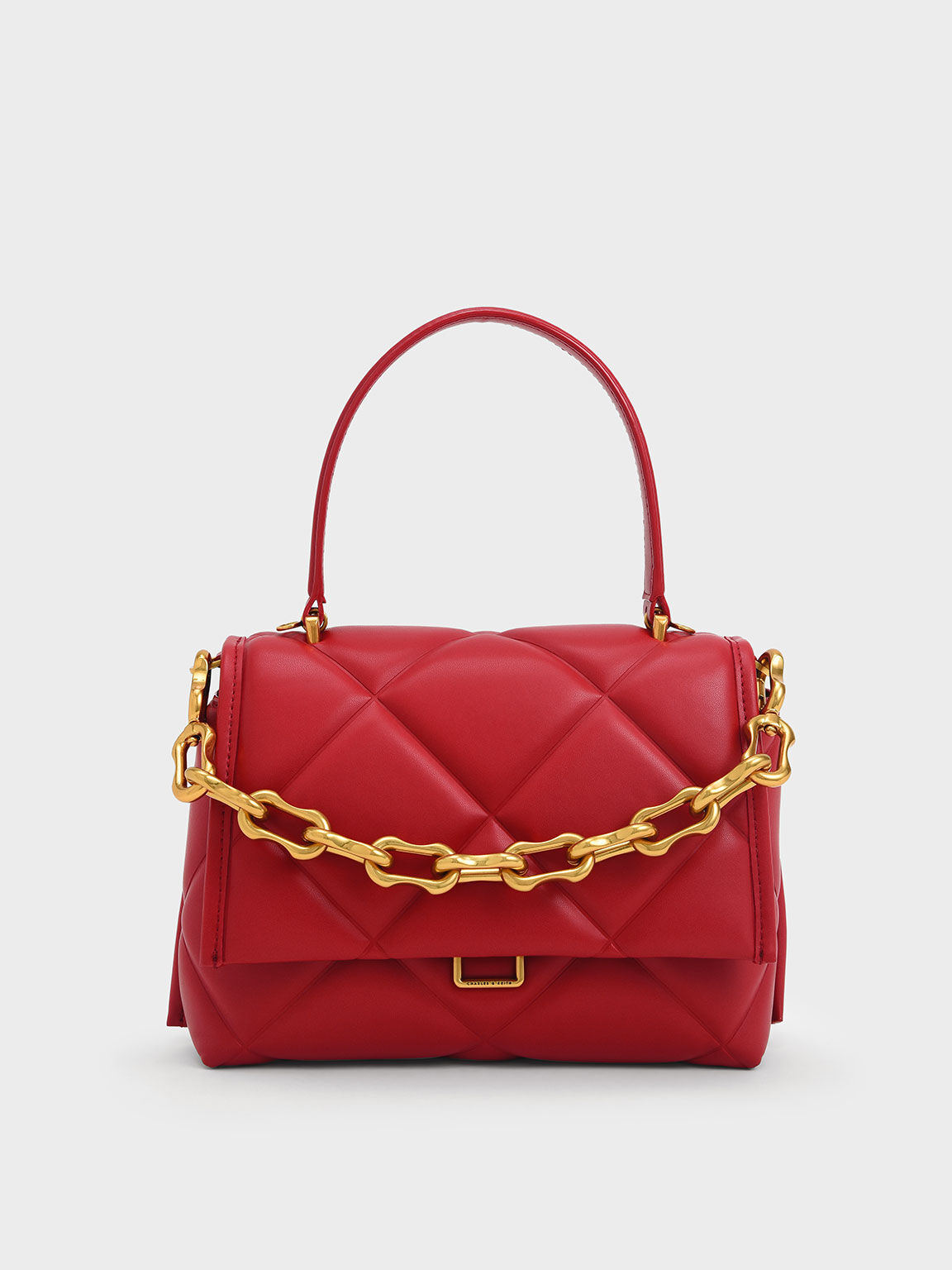 Gemma Chunky Chain Link Quilted Bag, Red, hi-res