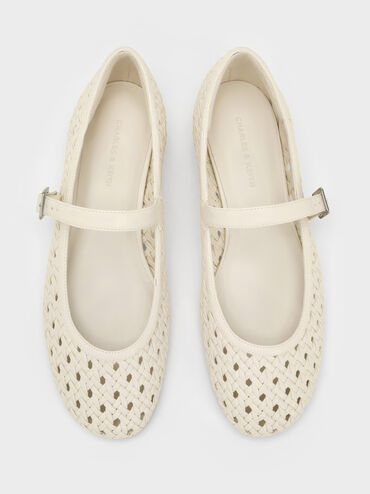 Woven Mary Jane Flats, Cream, hi-res