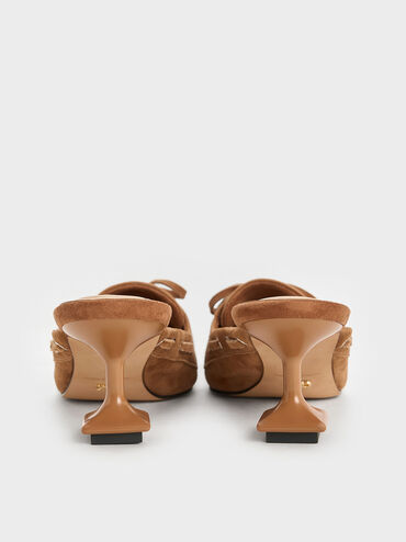 Kori Suede Lace-Up Sculptural-Heel Mules, Cognac, hi-res