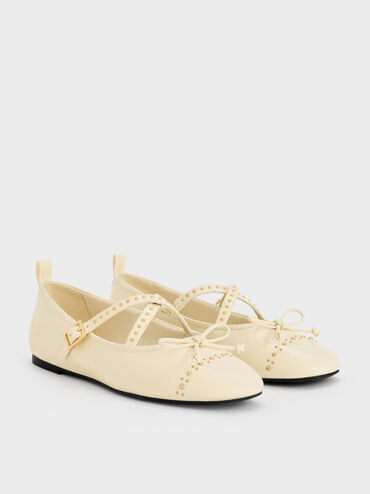 Studded Crossover-Strap Mary Jane Flats, Chalk, hi-res