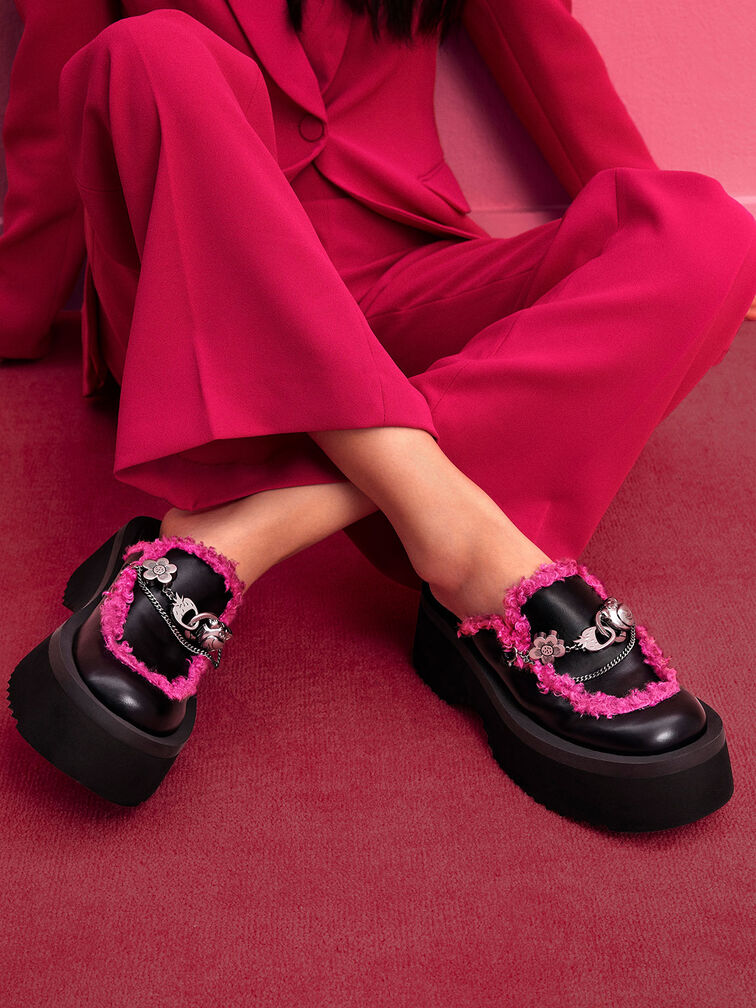 Lotso Fur-Trim Embellished Platform Mules, , hi-res