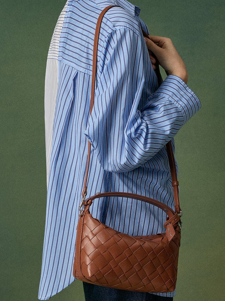 Ivette Woven Shoulder Bag, Chocolate, hi-res