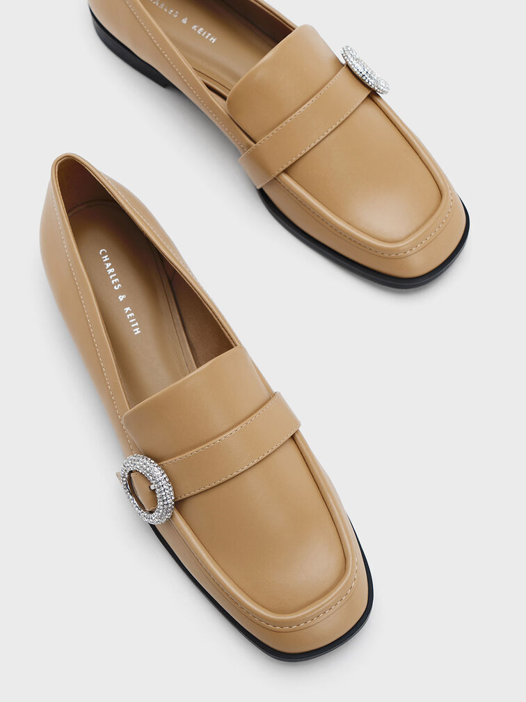 Crystal-Embellished Buckle Loafers, สีคาเมล, hi-res