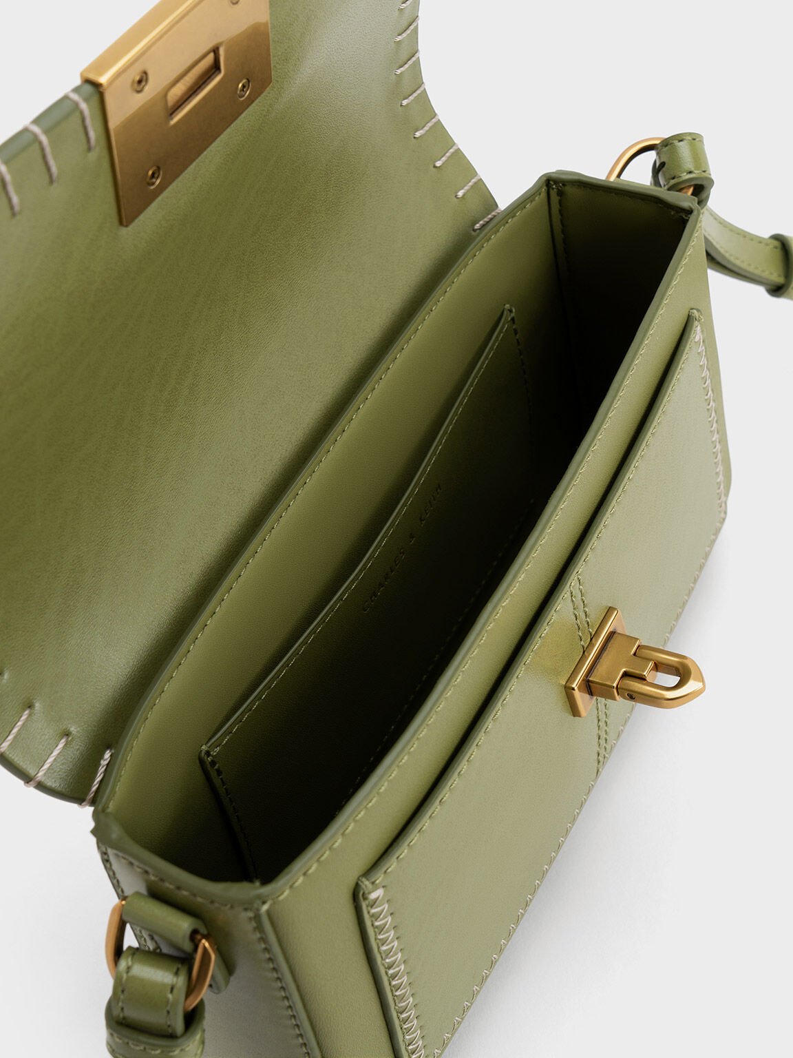 Olive Circe Stitch Trim Top Handle Bag CHARLES KEITH TH