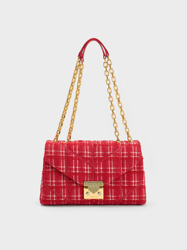Eudora Tweed Trapeze Bag, สีแดง, hi-res